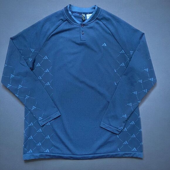 Adidas Athletic Monogram Print Navy Blue Running Workout Top Men's Size XL - Picture 1 of 9